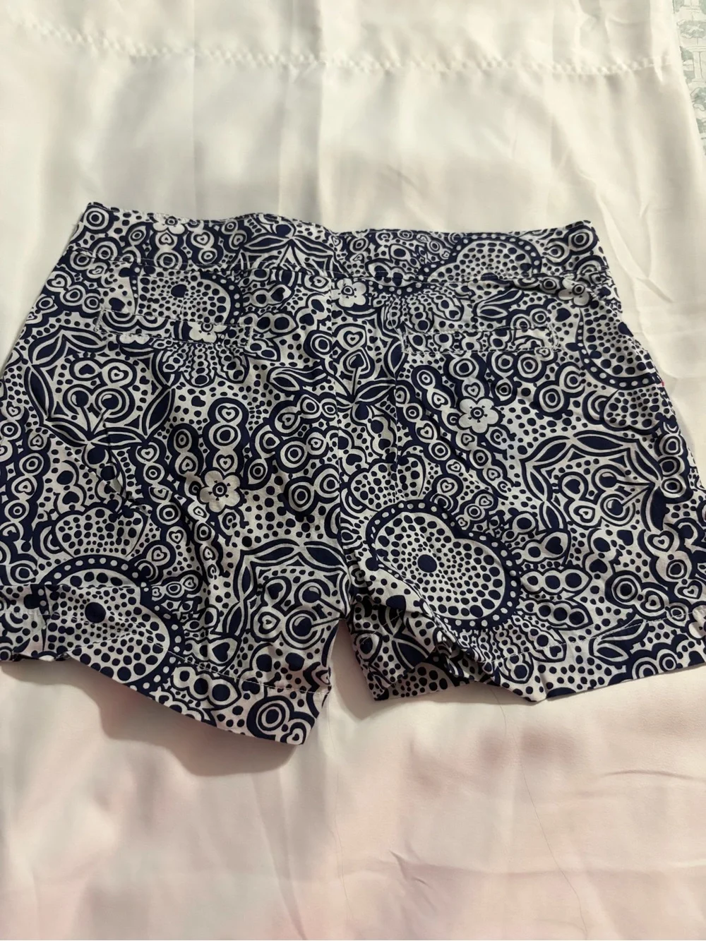 Women's Navy & White Patterned Shorts with Red Trim
